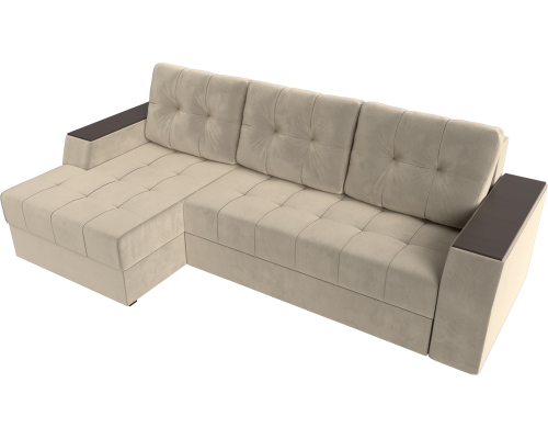 Угловой диван Лига Диванов Эмир БС L микровельвет бежевый