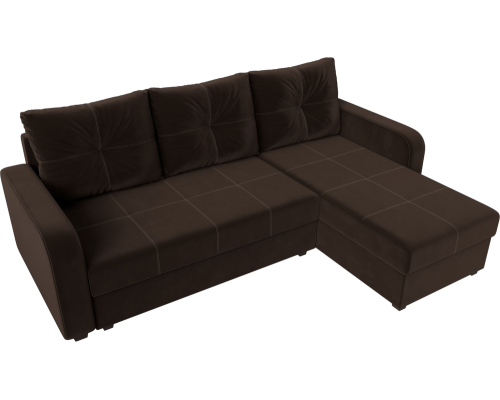 Угловой диван Лига Диванов Ливерпуль Лайт R микровельвет коричневый