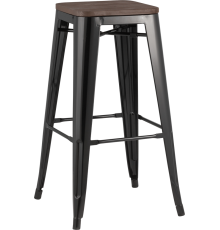 Барный табурет Stool Group Tolix Wood черный глянцевый, темное дерево