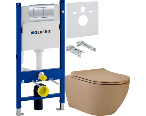 Комплект Унитаз подвесной beWash Bogen 88303273 с сиденьем микролифт латте + Инсталляция Geberit Duofix Delta 458.163.21.1 с кнопкой смыва, хром + Шумоизоляция 156.050.00.1