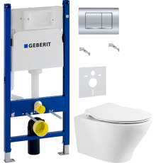 Комплект Унитаз подвесной BelBagno Acqua BB340CHR + Крышка Prospero BB2020SC с микролифтом, петли хром + Инсталляция Geberit Duofix Delta 458.163.21.1 с кнопкой смыва, хром + Шумоизоляция 156.050.00.1