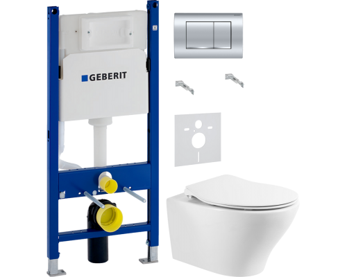 Комплект Унитаз подвесной BelBagno Acqua BB340CHR + Крышка Prospero BB2020SC с микролифтом, петли хром + Инсталляция Geberit Duofix Delta 458.163.21.1 с кнопкой смыва, хром + Шумоизоляция 156.050.00.1