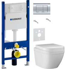 Комплект Унитаз подвесной Grohe Euro Ceramic 3920600H компактный + Крышка 39331001 + Инсталляция Geberit Duofix Delta 458.163.21.1 с кнопкой смыва, хром + Шумоизоляция 156.050.00.1