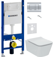 Комплект Унитаз подвесной Ideal Standard BLEND CUBE T368601 + Крышка BLEND CUBE T521101 с микролифтом + Инсталляция Geberit Duofix Delta 458.163.21.1 с кнопкой смыва, хром + Шумоизоляция 156.050.00.1