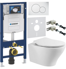 Комплект Унитаз подвесной BelBagno Acqua BB340CHR + Крышка Prospero BB2020SC с микролифтом, петли хром + Инсталляция Geberit Duofix UP 320 111.300.00.5 + Кнопка Sigma 01 115.770.11.5 белая + Крепления 111.815.00.1 к стене + Шумоизоляция 156.050.00.1