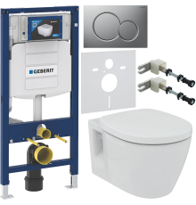 Комплект Унитаз подвесной Ideal Standard Connect E803501 + Крышка E712701 с микролифтом, петли хром + Инсталляция Geberit Duofix UP 320 111.300.00.5 + Кнопка Sigma 01 115.770.JQ.5 лакированная, матовый хром + Крепления 111.815.00.1 к стене + Шумоизоляция 