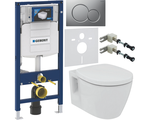Комплект Унитаз подвесной Ideal Standard Connect E803501 + Крышка E712701 с микролифтом, петли хром + Инсталляция Geberit Duofix UP 320 111.300.00.5 + Кнопка Sigma 01 115.770.JQ.5 лакированная, матовый хром + Крепления 111.815.00.1 к стене + Шумоизоляция 