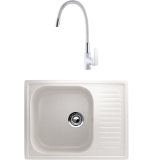 Комплект Мойка кухонная Ulgran U-202 -331 белая + Смеситель РМС SL123W SL123W-016F-1 белый, хром