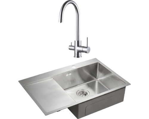 Комплект Мойка кухонная Paulmark Kroner PM217851-BSR брашированная нержавеющая сталь R + Смеситель Essen Es213211-CR хром