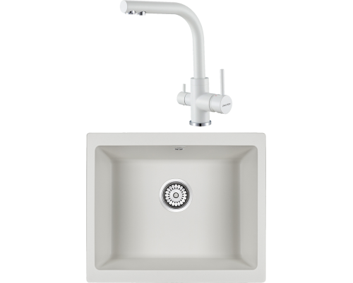 Комплект Мойка кухонная Paulmark Gera 60 PM205546-WH белый + Смеситель Essen Es213011-431TW белый матовый