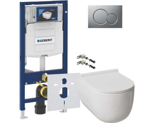 Комплект Унитаз подвесной Damixa Scandinavian Pure DX36C1701SC с микролифтом, безободковый + Крепления Geberit Duofix 111.815.00.1 к стене + Шумоизоляция 156.050.00.1 + Инсталляция UP 320 111.300.00.5 + Кнопка Sigma 01 115.770.JQ.5 лакированная, матовый х