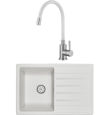 Комплект  Мойка кухонная Granula Standart ST-7602 белая + Смеситель для кухни ESKO Snake K44 W, хром, белый, с гибким изливом