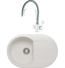 Комплект Мойка кухонная Polygran Atol 679030 белый хлопок + Смеситель Haiba HB76615 белый