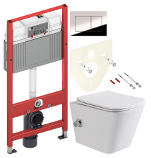 Комплект Унитаз подвесной BelBagno Due BB3103CHR-BS/SC с микролифтом, со смесителем и функцией биде + Инсталляция TECE Now 9400412 4 в 1 с кнопкой смыва