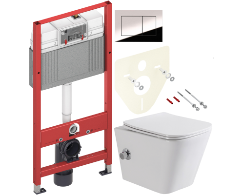 Комплект Унитаз подвесной BelBagno Due BB3103CHR-BS/SC с микролифтом, со смесителем и функцией биде + Инсталляция TECE Now 9400412 4 в 1 с кнопкой смыва
