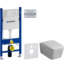 Комплект Унитаз подвесной Geberit iCon Square 201950000 + Крышка Square 571910000 + Инсталляция Duofix Delta 458.149.21.1 с кнопкой смыва, хром + Шумоизоляция 156.050.00.1