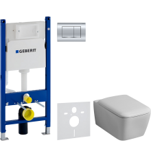 Комплект Унитаз подвесной Geberit iCon Square 201950000 + Крышка Square 571910000 + Инсталляция Duofix Delta 458.163.21.1 с кнопкой смыва, хром + Шумоизоляция 156.050.00.1