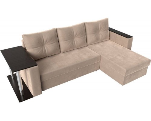 Угловой диван Лига Диванов Атланта Лайт R со столом, велюр бежевый