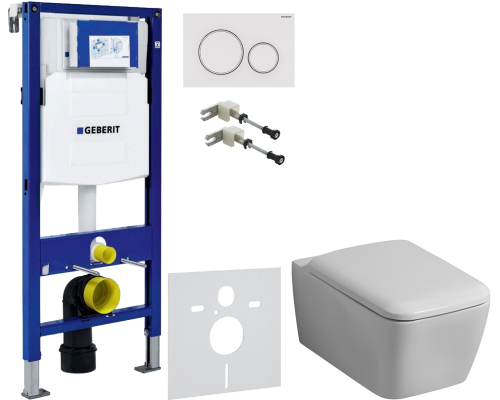 Комплект Унитаз подвесной Geberit iCon Square 201950000 + Крышка Square 571910000 + Крепления Duofix 111.815.00.1 к стене + Шумоизоляция 156.050.00.1 + Инсталляция UP 320 111.300.00.5 + Кнопка Sigma 20 115.882.11.1 белая