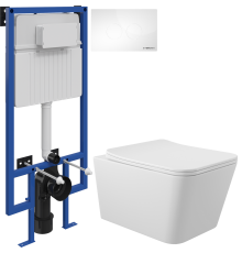 Комплект Унитаз подвесной Aqueduto Macio MAC0120 безободковый, с микролифтом, белый матовый + Инсталляция STWORKI 510162 + Кнопка Хельсинки 500470 белая