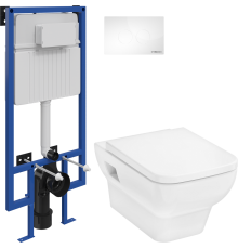 Комплект Унитаз подвесной Hansgrohe CreekTide Q безободковый, с микролифтом + Инсталляция STWORKI 510162 + Кнопка Хельсинки 500470 белая