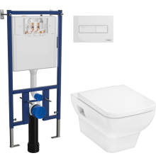 Комплект Унитаз подвесной Hansgrohe CreekTide Q безободковый, с микролифтом + Инсталляция DIWO 4501 + Кнопка 7320 белая