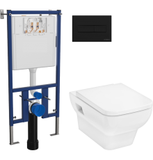 Комплект Унитаз подвесной Hansgrohe CreekTide Q безободковый, с микролифтом + Инсталляция DIWO 4501 + Кнопка 7323 черная матовая