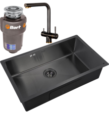 Комплект Мойка кухонная Zorg Inox PVD 7444 grafit + Смеситель Inox SZR-7039 BR/GRAFIT бронза графит + Измельчитель Bort Titan Max Power FullControl