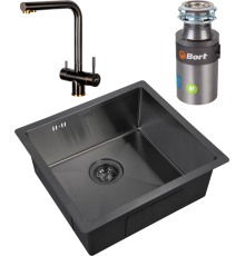 Комплект Мойка кухонная Zorg Inox PVD 4844 grafit + Смеситель Inox SZR-7039 BR/GRAFIT бронза графит + Измельчитель Bort Titan 4000 Control