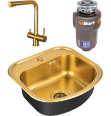 Комплект Мойка кухонная Zorg Inox PVD SZR 4749 BRONZE бронза + Смеситель Inox SZR-7039 BRONZE бронза + Измельчитель Bort Titan Max Power