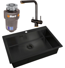 Комплект Мойка кухонная Zorg Light ZL R 750510 GRAFIT + Смеситель Inox SZR-7039 BR/GRAFIT бронза графит + Измельчитель Bort Titan Max Power FullControl