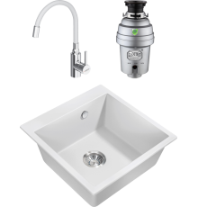 Комплект Мойка кухонная Milacio Murcia Cuarzo 51 MC.77022 белая + Смеситель Dorff Logic D3007633 хром, белый, с гибким изливом + Измельчитель Zorg Inox D ZR-75 D