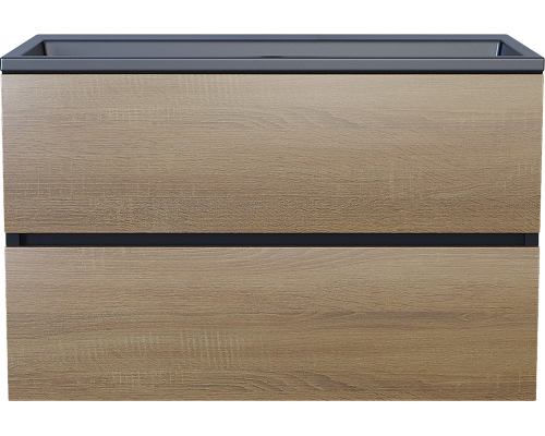 Тумба под раковину Uperwood Barsa 80 подвесная, черная, дуб сонома