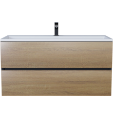 Тумба с раковиной Uperwood Barsa 100 подвесная, черная, дуб сонома, раковина белая