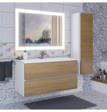 Мебель для ванной комнаты Uperwood Barsa 100 подвесная, белая, дуб сонома, раковина белая