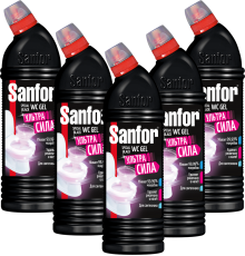 Набор Sanfor Универсальное моющее средство Sanfor WC Gel Special Black Ультра сила 1 л, 5 шт