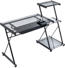 Компьютерный стол Woodville Kros 140x55 см, black, стекло прозрачное