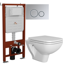 Комплект Унитаз подвесной VitrA Berg 5507B003-6280 с микролифтом + Инсталляция Bauedge Ideal E458103 + Кнопка Round хром
