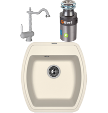 Комплект Мойка кухонная Florentina Нире 480 жасмин + Измельчитель Bort Titan 4000 Control + Смеситель Ода FL жасмин