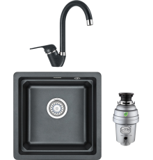 Комплект Мойка кухонная Granula Kitchen Space 4501U, шварц + Смеситель 1024, шварц + Измельчитель Zorg Inox D ZR-75 D