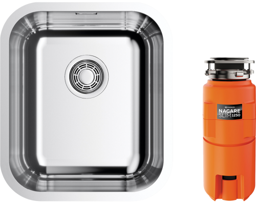 Комплект Мойка кухонная Omoikiri Omi 38-U/I-IN нержавеющая сталь + Измельчитель Nagare slim 1250