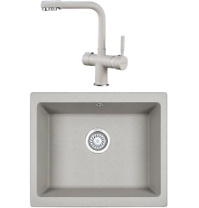 Комплект Мойка кухонная KRONA Quadrat W550-460 1 55х46 см, gray + Смеситель Brunnen H290 1 gray