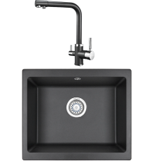 Комплект Мойка кухонная KRONA Quadrat W550-460 1 55х46 см, black + Смеситель Brunnen H315 1 black