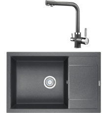 Комплект Мойка кухонная KRONA Flugel WRL780-500 1 78х50 см, graphite + Смеситель Brunnen H315 1 graphite