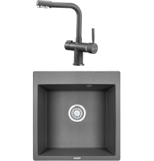Комплект Мойка кухонная KRONA Quadrat W510-520 1 51х50 см, graphite + Смеситель Brunnen H290 1 graphite