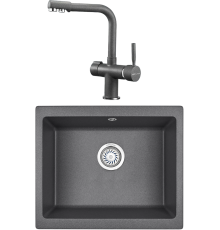 Комплект Мойка кухонная KRONA Quadrat W550-460 1 55х46 см, graphite + Смеситель Brunnen H290 1 graphite