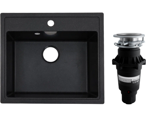 Комплект Мойка кухонная Alcora Сати 5516S-13 черная, с сифоном + Измельчитель Bone Crusher BC 810-SL Slim Line