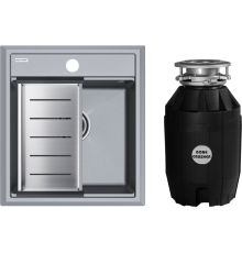 Комплект Мойка кухонная Paulmark Stepia PM114651-GRM+A375-BS с коландером, серый металлик + Измельчитель Bone Crusher BC 810-AS