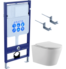 Комплект Унитаз подвесной AQUATEK Вега AQ1905-00 безободковый, с микролифтом + Инсталляция Standard INS-0000012 + Комплект креплений KKI-0000002