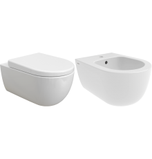 Комплект Унитаз подвесной BOCCHI V-Tondo 1416-001-0129 белый глянцевый + Крышка A0302-001 с микролифтом, глянцевая белая + Биде 1487-001-0120